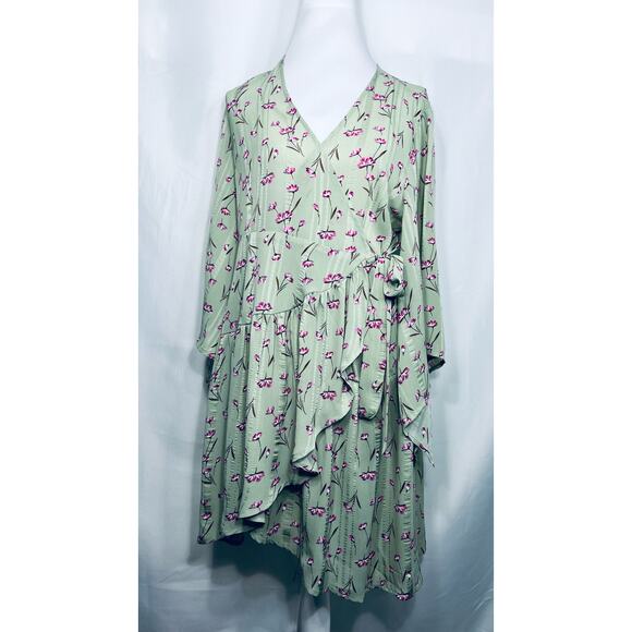 Unique21 Casual Floral Green Wrap Dress - Picture 5 of 14